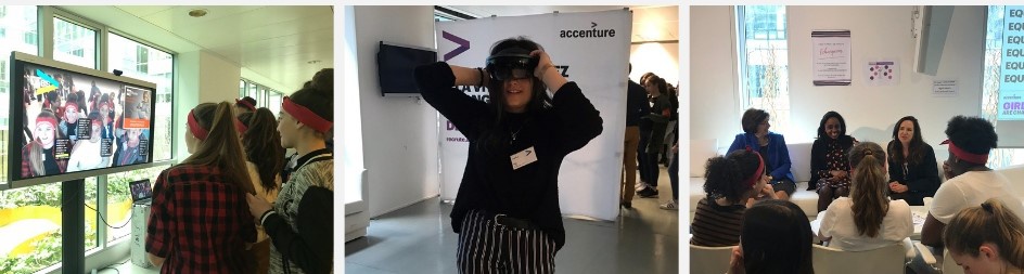 Ateliers technologiques et pratiques avec les collégiennes franciliennes pendant l'événement Girls in Tech d'Accenture pendant la semaine de l'industrie 2019