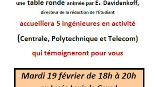 Table ronde "Ingénieure un métier pour moi !" Mardi 19 février de 18h à 20h au Lycée Louis-le-Grand