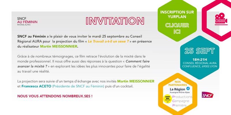 Invitation soirée événement SNCF au féminin Rhône-Alpes